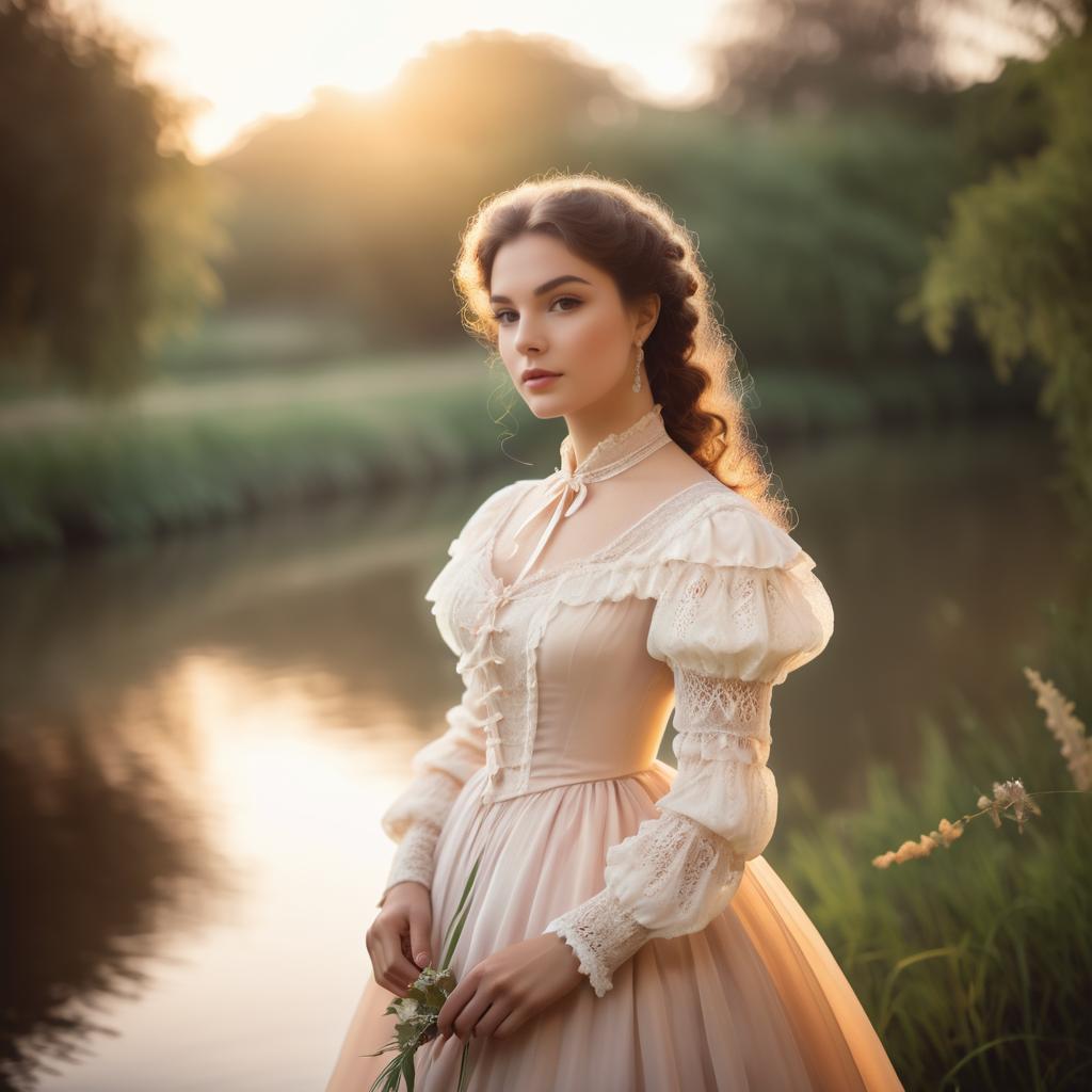 Elegant Victorian Portrait by Sunset River