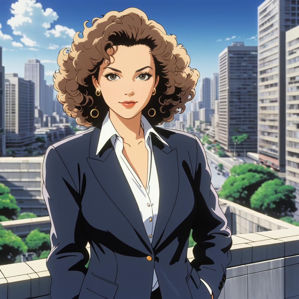 Chic Anime Woman in Cityscape