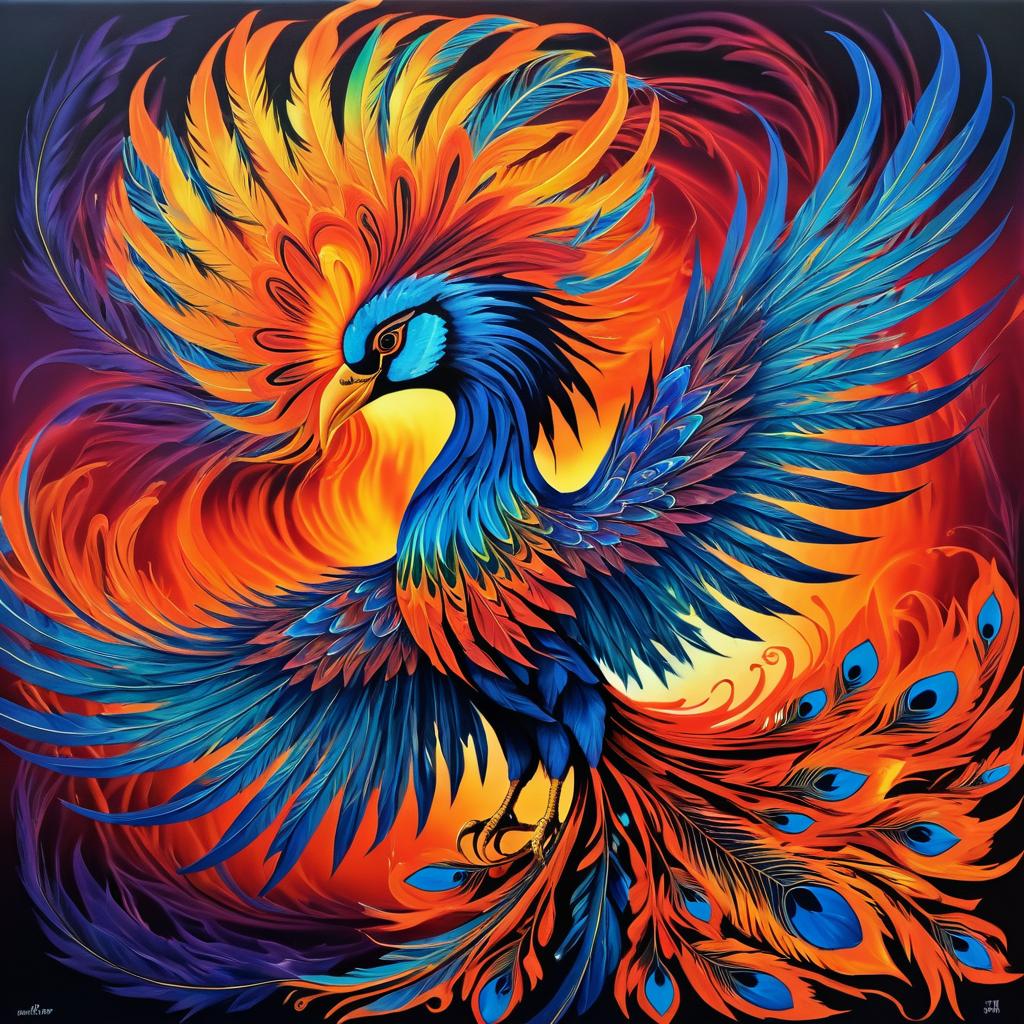 Surrealist Phoenix with Fiery Feathers