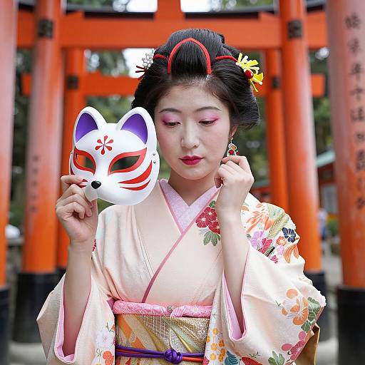 Elegant Japanese Woman in Colorful Kimono