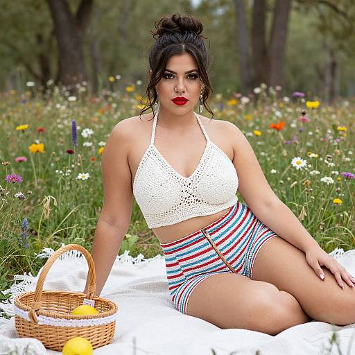 Curvy Woman in Colorful Meadow