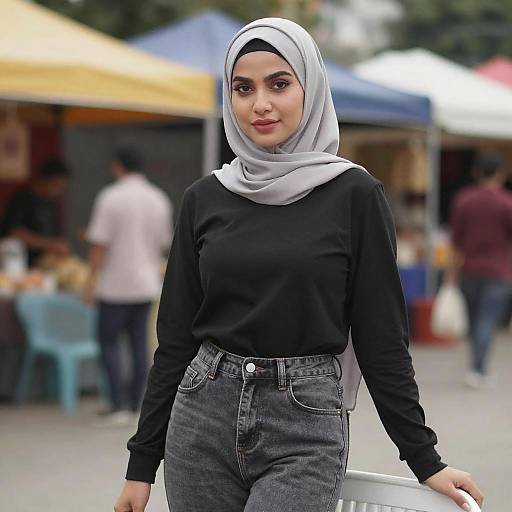 Young Woman in Hijab at Market