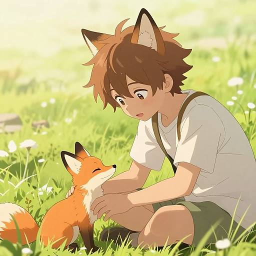 Gentle Wolf Anime Boy with Fox