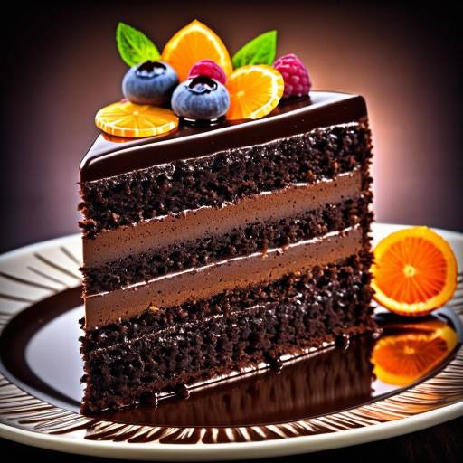 Decadent chocolate cake slice with berries