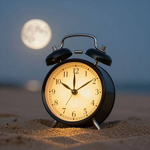 Luminous Vintage Alarm Clock on Sand