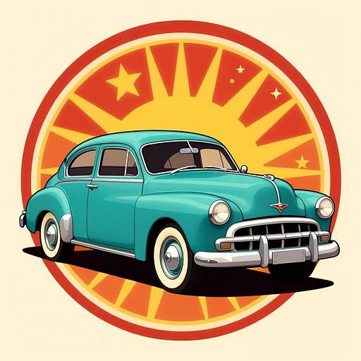 Teal Vintage Car Retro Illustration