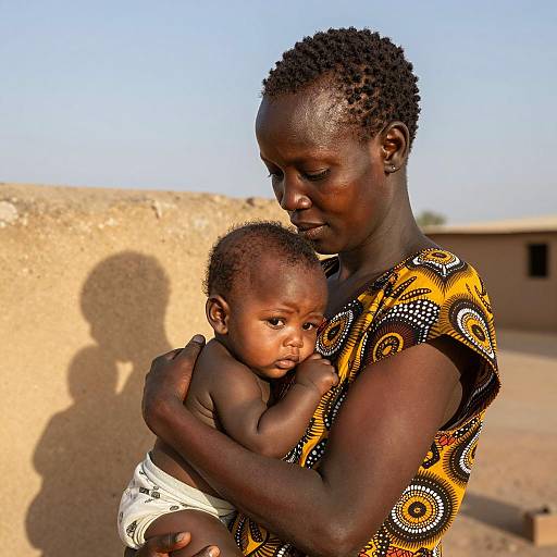 African Mother Holding Baby Outdoors