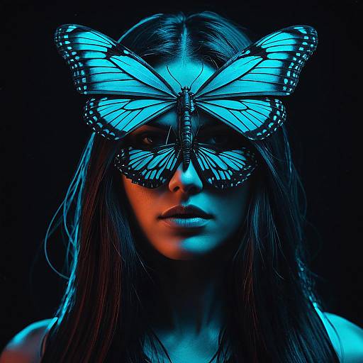 Woman with Neon Blue Butterfly on Face