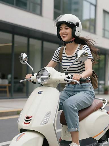Cheerful Italian Woman Riding Her Scooter