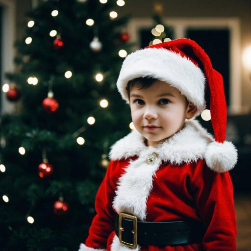 Boy in Santa Costume Before Christmas