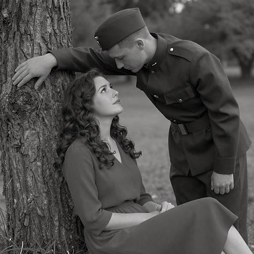 Black-and-White Intimate Military Couple Portrait