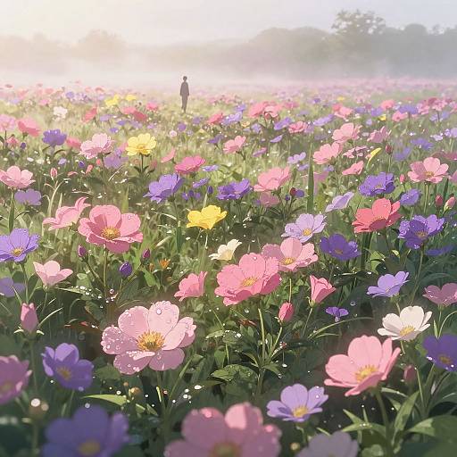 Anime Flower Field at Dawn