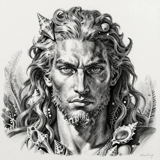 Poseidon Ancient Deity Pencil Sketch