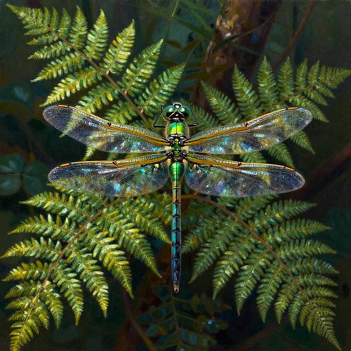 Emerald Dragonfly in Symmetrical Forest
