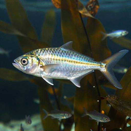 Iridescent Flying Fish Underwater Scene