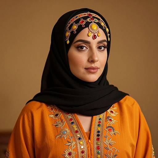 Elegant Woman in Ornate Headscarf