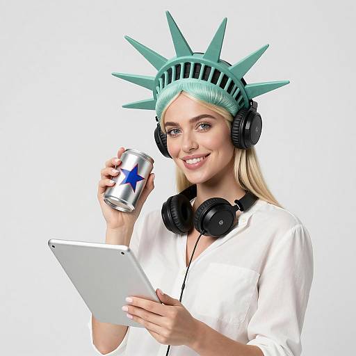Blonde Woman in Liberty Headpiece and Headphones