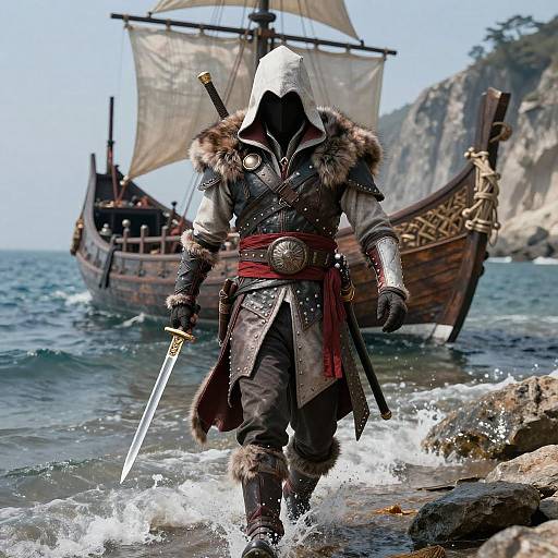 Hooded Assassin Cosplay on Rocky Cliff