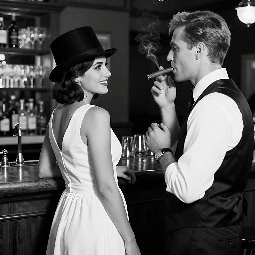 Elegant Bar Scene in Black and White