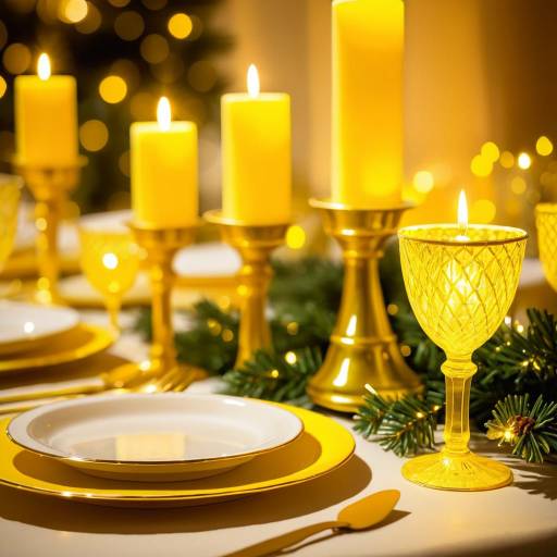 Elegant Holiday Table Setting with Yellow Candles