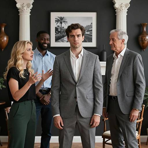 Group of Business People with Conflicting Emotions