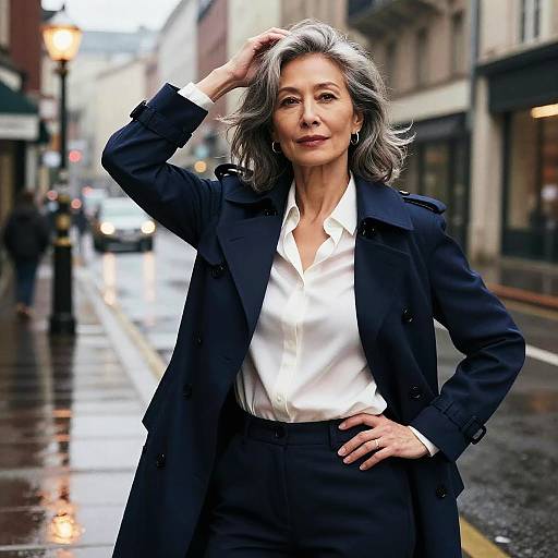 Confident Mature Woman in Rainy City