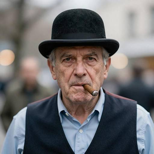 Stern Elder with Bowler Hat and Cigar