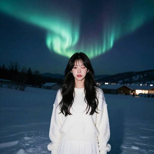 Photorealistic Korean Girl in Snow