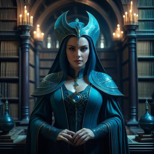 Mysterious Sorceress in Ancient Library