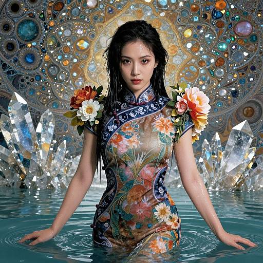 Elegant Woman in Floral Cheongsam