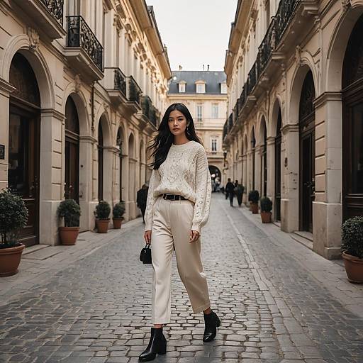 Fashionable woman walking on European street