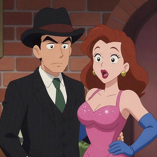 Cartoon Couple in Vintage Attire
