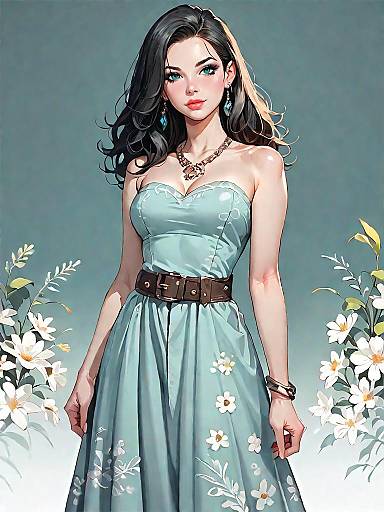 Woman in Strapless Floral Dress