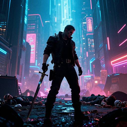 Cyberpunk Solo Warrior in Neon City