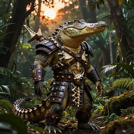Anthropomorphic Alligator Tribal Warrior
