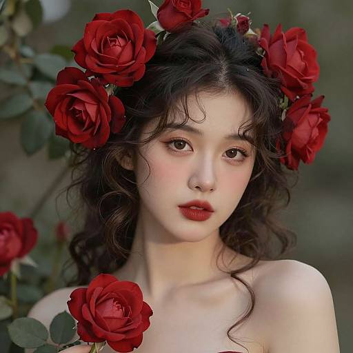 Vintage Portrait of Woman with Roses