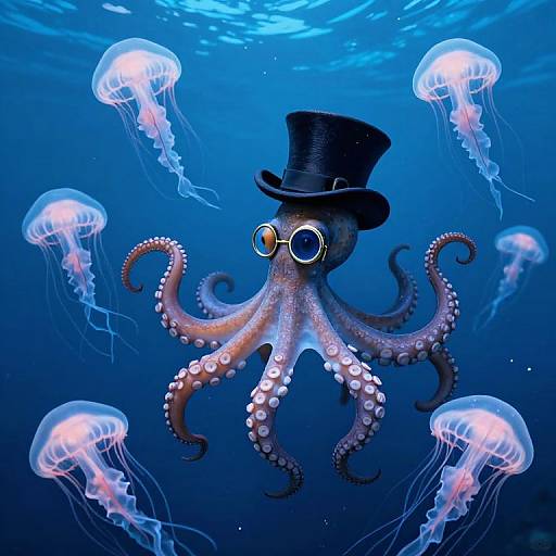 Victorian Octopus Conducting Bioluminescent Symphony
