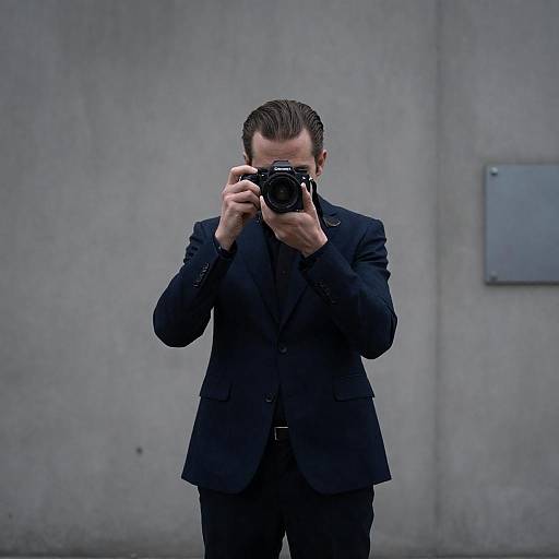 Man in Dark Blue Suit Taking Photo