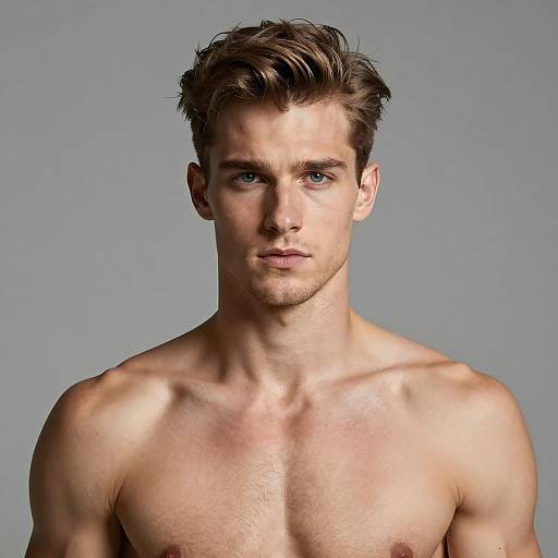 Shirtless Muscular Man with Regulation Cut Hairstyle