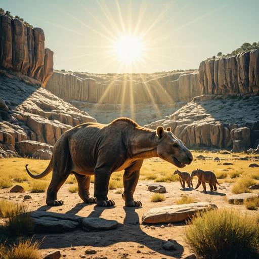 Paleoart Illustration of Archaeotherium Family in Prehistoric Landscape