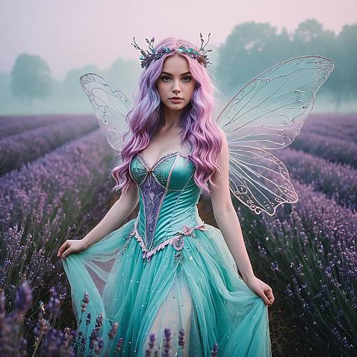 Whimsical Fairy in Lavender Field