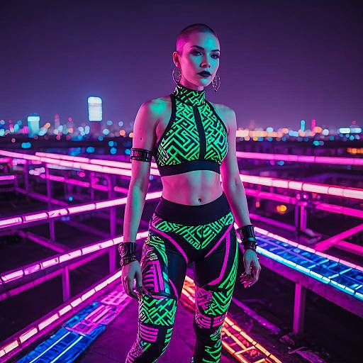 Neon Cyberpunk Woman in Rave Outfit