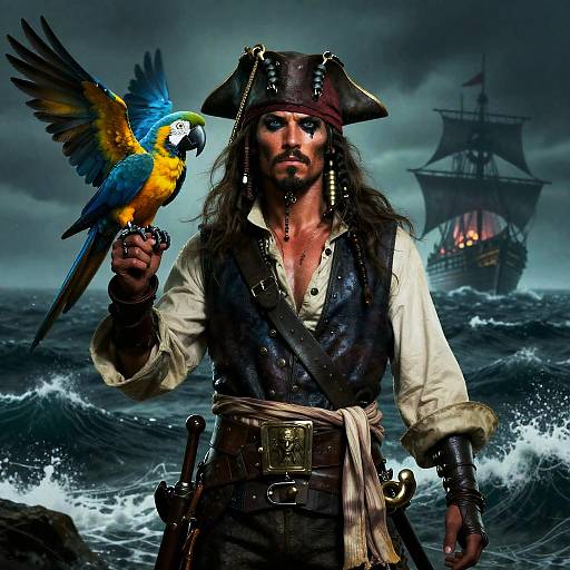 Neo-Noir Pirate Captain in Storm Seas