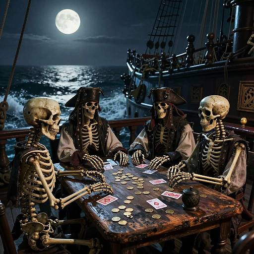 Skeletons Playing Poker on Pirate Ship