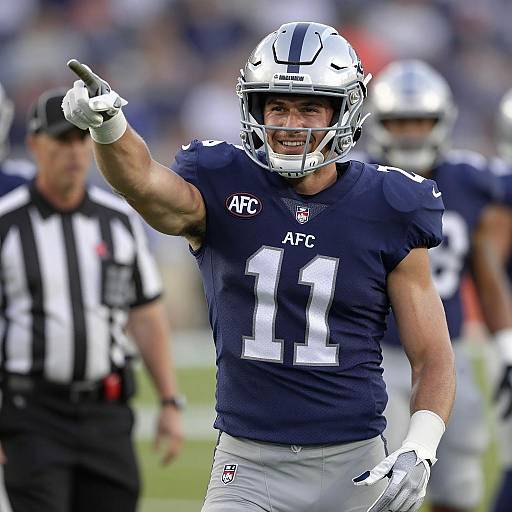 Dynamic Football Player in Navy Jersey