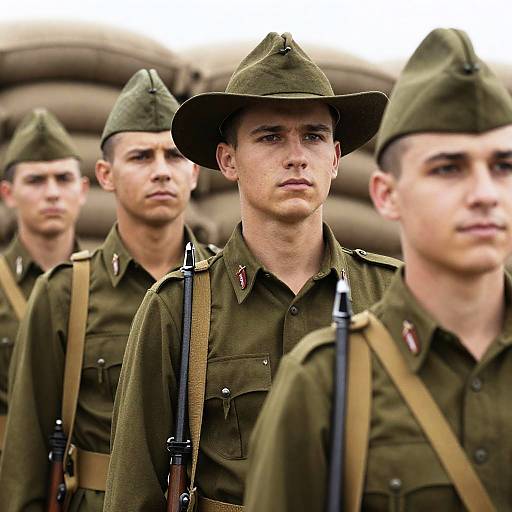 Young Soldiers in Olive-Green Uniforms