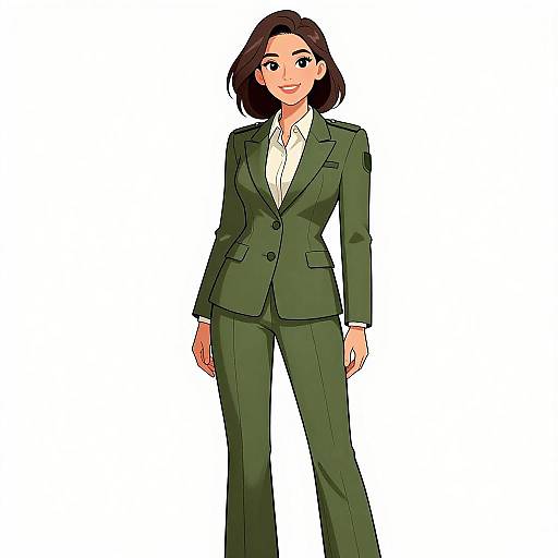 Smiling Woman in Olive Green Suit