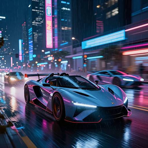 Futuristic Neon Cyberpunk Convertible Cars Racing at Night