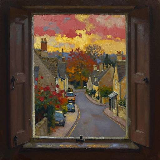 Impressionistic Autumn Village Evening