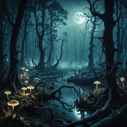 Moonlit Enchanted Swamp with Glowing Fungi